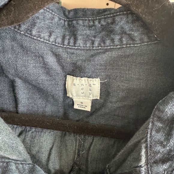 A new day dark wash chambray denim Jean long sleeve collared shirt dress - Picture 2 of 5